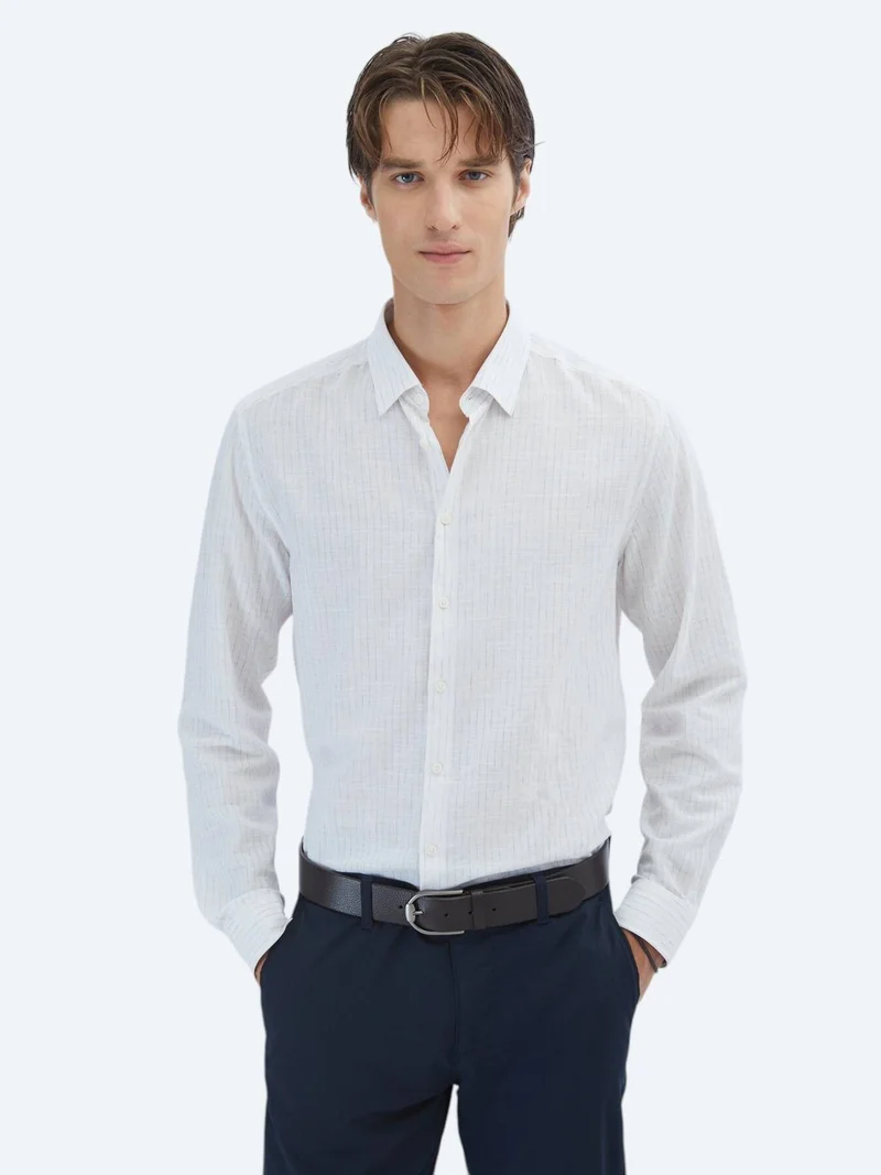 Kip Blue Striped Regular Fit Long Weaving Casual 100% Cotton Shirt