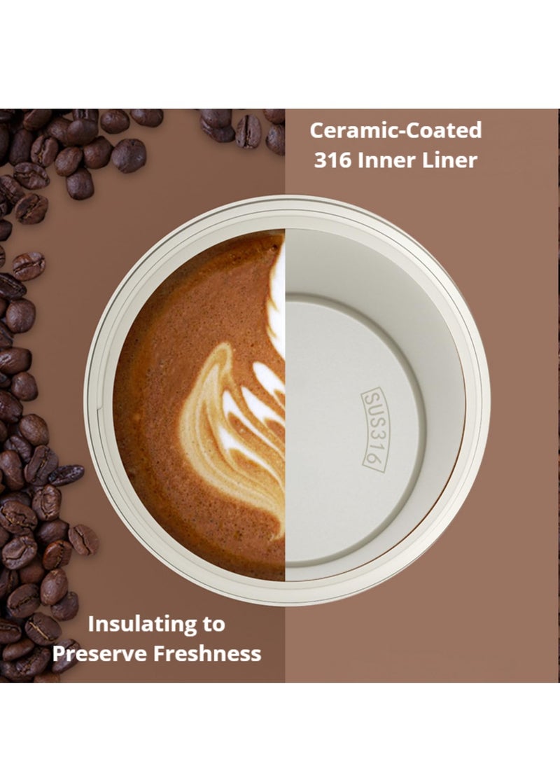 إكسفور كوب قهوة للسفر مع غطاء وقش وفوهة للشرب، كوب من الفولاذ المقاوم للصدأ سعة 18 أونصة 316 مع حبل، كوب قهوة ساخن ومثلج قابل لإعادة الاستخدام، كوب معزول للسيارة والتخييم (أبيض كريمي) - Image 3