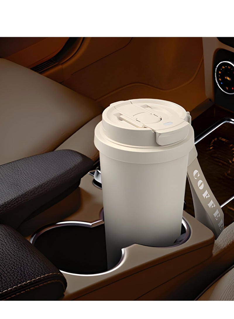 إكسفور كوب قهوة للسفر مع غطاء وقش وفوهة للشرب، كوب من الفولاذ المقاوم للصدأ سعة 18 أونصة 316 مع حبل، كوب قهوة ساخن ومثلج قابل لإعادة الاستخدام، كوب معزول للسيارة والتخييم (أبيض كريمي) - Image 5