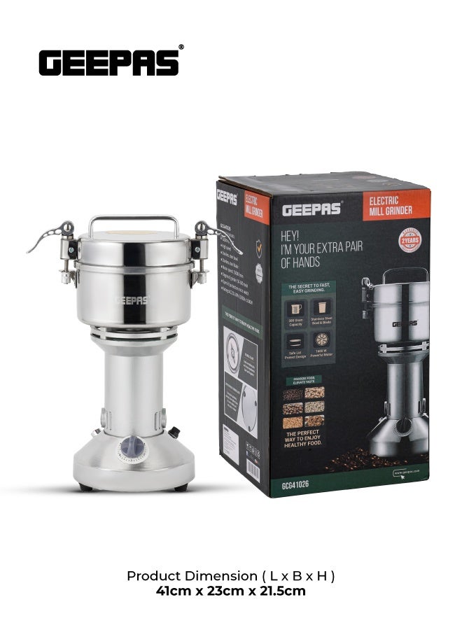 GEEPAS Powerful Electric Mill Grinder: Coffee, Spice & Bread Grinding - 300g Capacity, Stainless Steel, Ergonomic Grip 0.3 kg 1600 W GCG41026 Silver - Image 5