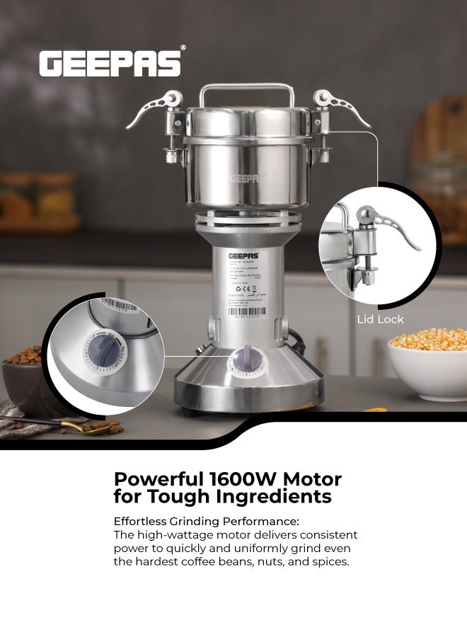 GEEPAS Powerful Electric Mill Grinder: Coffee, Spice & Bread Grinding - 300g Capacity, Stainless Steel, Ergonomic Grip 0.3 kg 1600 W GCG41026 Silver - Image 4