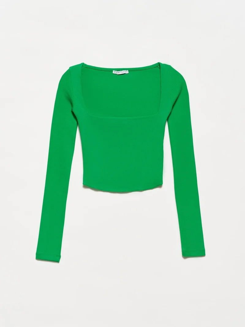 ديلفين 3700 Ribbed Long Sleeve Top-Dark Green