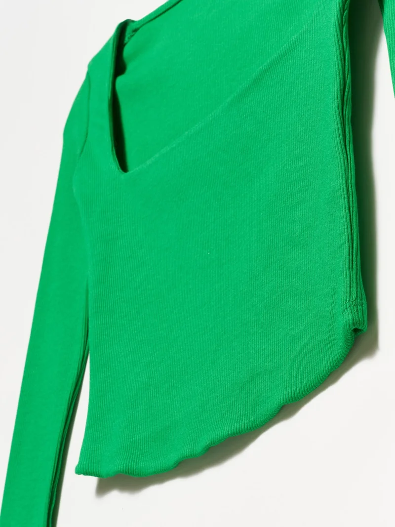 ديلفين 3700 Ribbed Long Sleeve Top-Dark Green