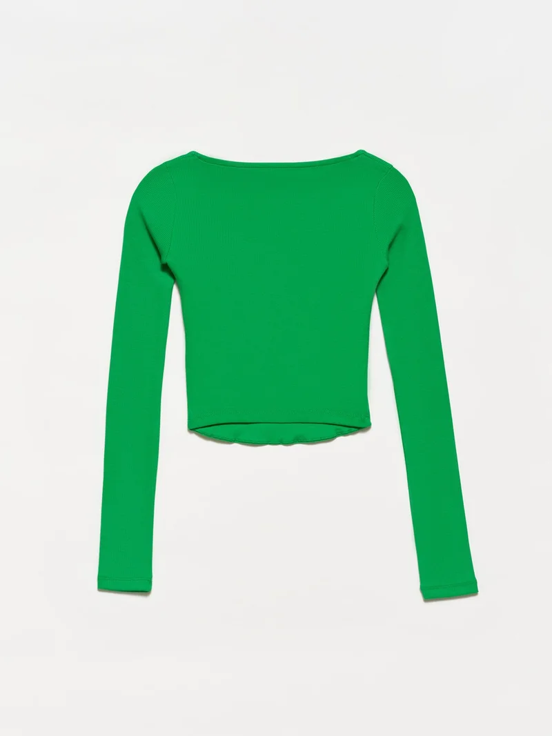 ديلفين 3700 Ribbed Long Sleeve Top-Dark Green