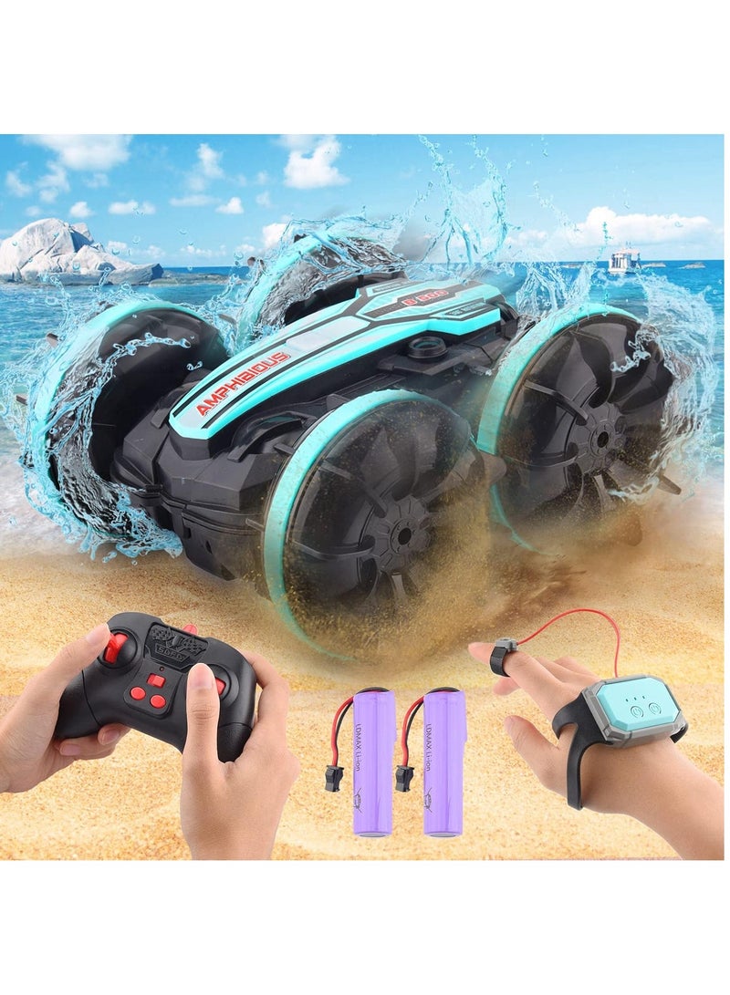 VITION Remote Controlled Car, Gear box Amphibious Stunt Car, Aquatic Dual Use 2.4G RC Toy for Kids Endless Land and Water Adventures, Green  - Image 1