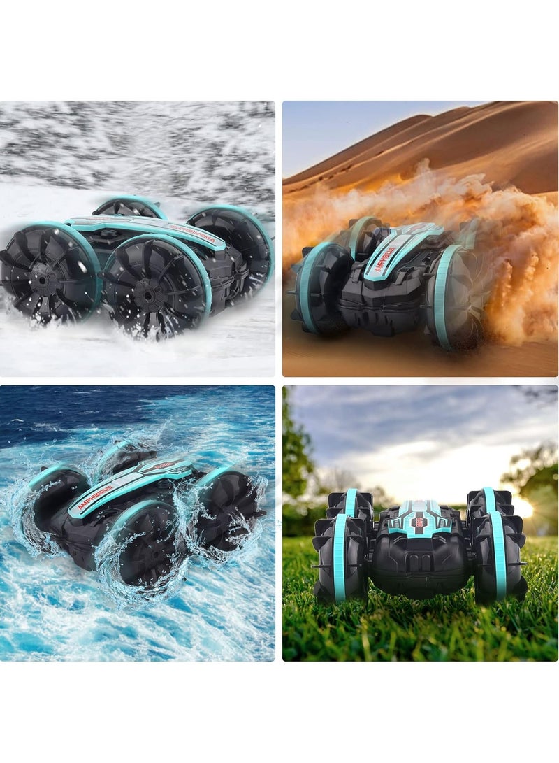 VITION Remote Controlled Car, Gear box Amphibious Stunt Car, Aquatic Dual Use 2.4G RC Toy for Kids Endless Land and Water Adventures, Green  - Image 2