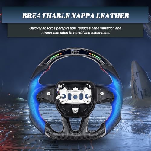 VOONKE Real Carbon Fiber Steering Wheel For Dodge Charger/Challenger/Durango/Jeep Grand Cherokee/SXT/GT/RT/SRT/Heallcat D-shaped LED Shift Indicator Nappa Perforated Leather Flat-bottom Steering Wheel - Image 2