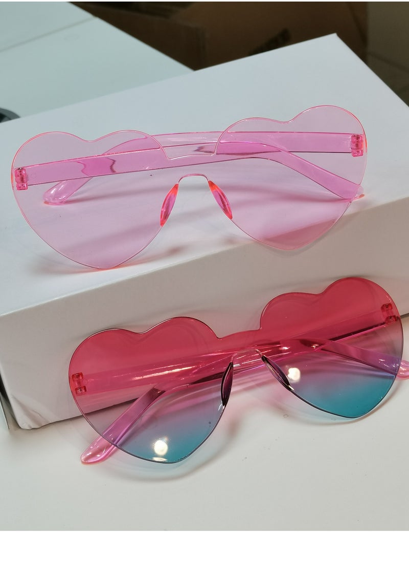 Laravel 2 Packs - Heart Shaped Sunglasses Love Rimless, Candy Color Retro Clear Lens Sunglasses Eyewear for Fancy Dress Accessory Party Cosplay Love Gift Valentines Day Valentines Gift - 1 Pack of Pink and 1 Pack of Redblue  - Image 1