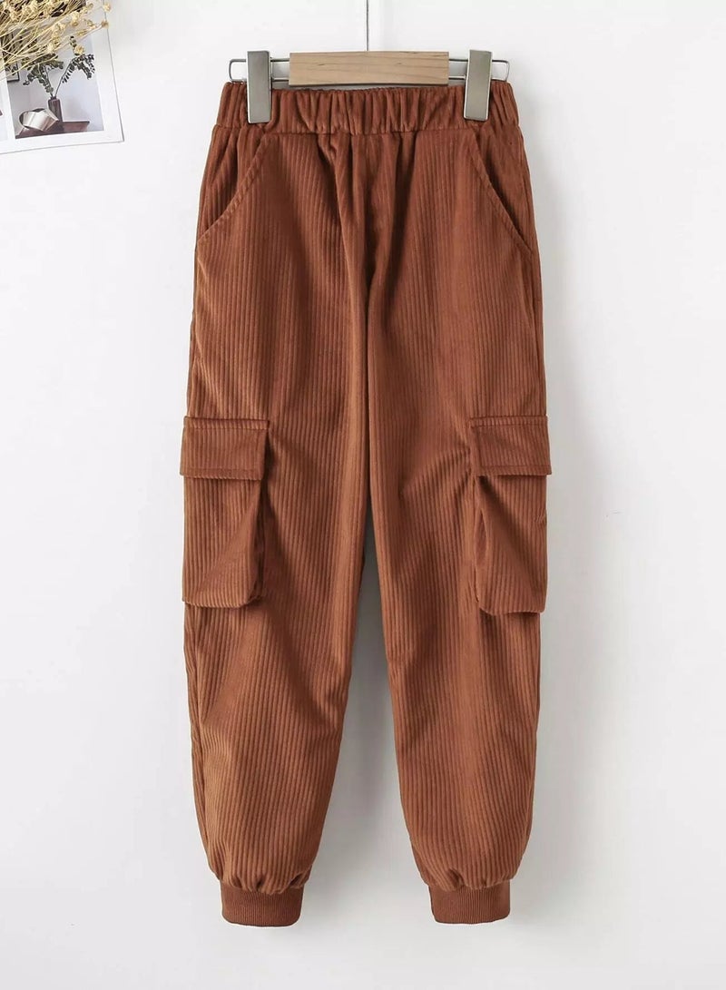 Boys Elastic Waist Corduroy Cargo Pants - Image 1