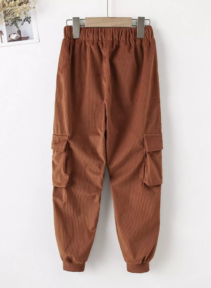 Boys Elastic Waist Corduroy Cargo Pants - Image 2