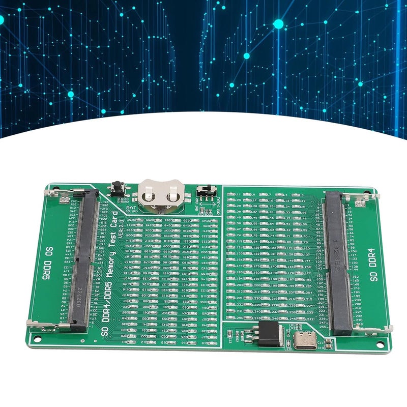 DDR4 DDR5 Memory Tester, 2 in 1 Multifunctional Memory Slot Test Card with LED Indicator, USB C Input, for Laptop DDR4 DDR5 Memory Testing, Green PCB with Fixing Mount - Image 4