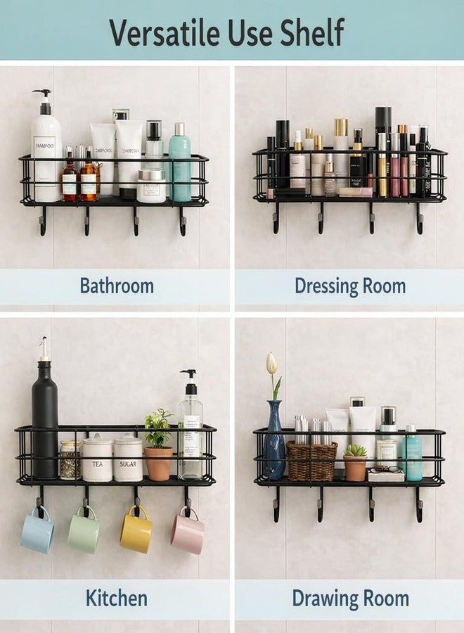 PulGos 𝟏 𝐏𝐜 Bathroom Wall Shelf with 2 Adhesive Hooks - 𝐑𝐮𝐬𝐭 𝐅𝐫𝐞𝐞 Without Drill Multipurpose Storage Rack | Space-Saving Durable Wall Stand Organizer for Kitchen, Toilet, Home & Office Use - Image 3
