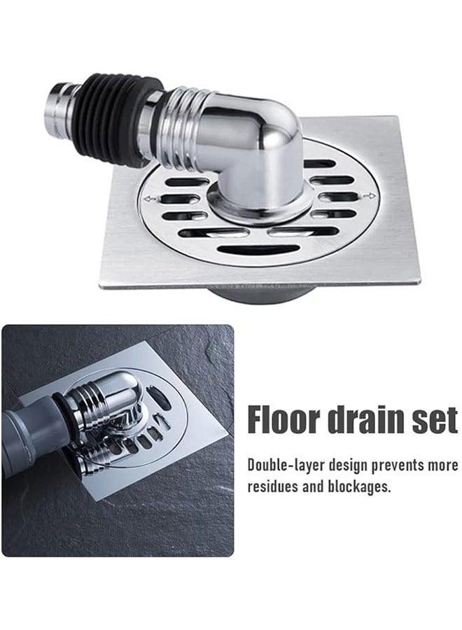 أخبار غطاء تصريف أرضية الغسالة سهل التنظيف المنزلي مع موصل أنبوبي ومصافي تصريف حوض الحمام المربعة (فضي) - Image 2