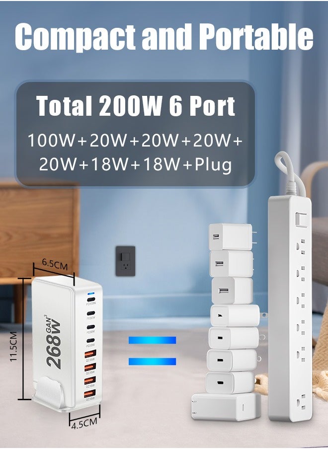 PINREK - 268W GaN Type C Charger,  8 Port Type C Fast Charging Station Hub Block, Wall Charger Power Strip Adapter Plug Cube 5 PD USB C 3 QC USB A Laptop Charger for MacBook Air Sumsung S24 iPhone 15 14  iPad - Image 1