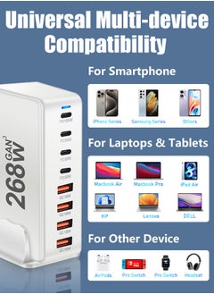 PINREK 268W GaN Type C Charger,  8 Port Type C Fast Charging Station Hub Block, Wall Charger Power Strip Adapter Plug Cube 5 PD USB C 3 QC USB A Laptop Charger for MacBook Air Sumsung S24 iPhone 15 14  iPad  - Image 3