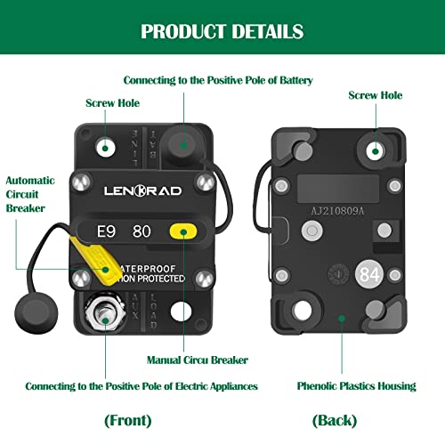 LENKRAD 40A Manual Reset Thermal Circuit Breaker for Boat 40amp with Manual Reset Switch Button for Boat Trolling RV Yacht, 12V - 48V DC, Waterproof, Surface Mount(80 Amp Boat Circuit Breaker) - Image 5