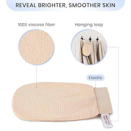 SimpleField Korean Exfoliating Mitt for Remove Dead Skin. 2 Pack 100% Viscose Kessa Deep Exfoliating Gloves for Body Scrub, Keratosis Pilaris & Self Tanning Removal. Smooth Skin Surface. (Muted Peach) - Image 3