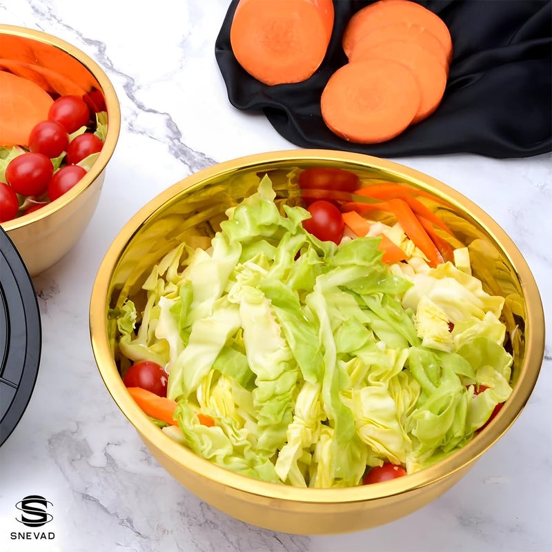 Snevad Snevad Gold Stainless Steel Mixing Bowls Nesting Mixing Bowls Set Serving Bowls for Salad, Pasta, Snacks Decorative Set Dishwasher Safe Modern Serving Bowls for Entertaining Elegant Kitchen Bowl Set - Image 5