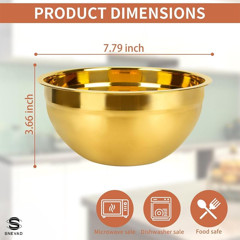 Snevad Snevad Gold Stainless Steel Mixing Bowls Nesting Mixing Bowls Set Serving Bowls for Salad, Pasta, Snacks Decorative Set Dishwasher Safe Modern Serving Bowls for Entertaining Elegant Kitchen Bowl Set - Image 2