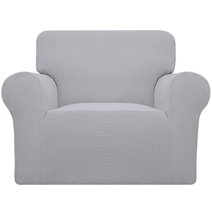 EASYGOING STRETCH CHAIR SOFA SLIPCOVER 1PIECE COUCH SOFA COVER FURNITURE PROTECTOR SOFT WITH ELASTIC BOTTOM FOR KIDS PET SPANDEX JACQUARD FABRIC SMALL CHECKS CHAIR SILVER GRAY