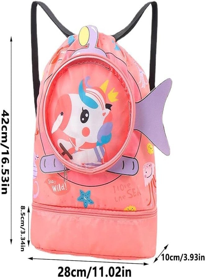 Asera Waterproof Cartoon Kid's Swimming Bag - Portable Beach & Sports Backpack with Dry-Wet Separation (Peach) - Image 4
