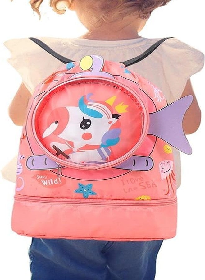 Asera Waterproof Cartoon Kid's Swimming Bag - Portable Beach & Sports Backpack with Dry-Wet Separation (Peach) - Image 2
