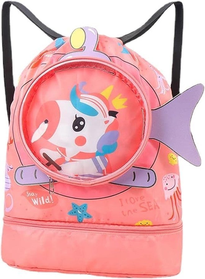 Asera Waterproof Cartoon Kid's Swimming Bag - Portable Beach & Sports Backpack with Dry-Wet Separation (Peach) - Image 1