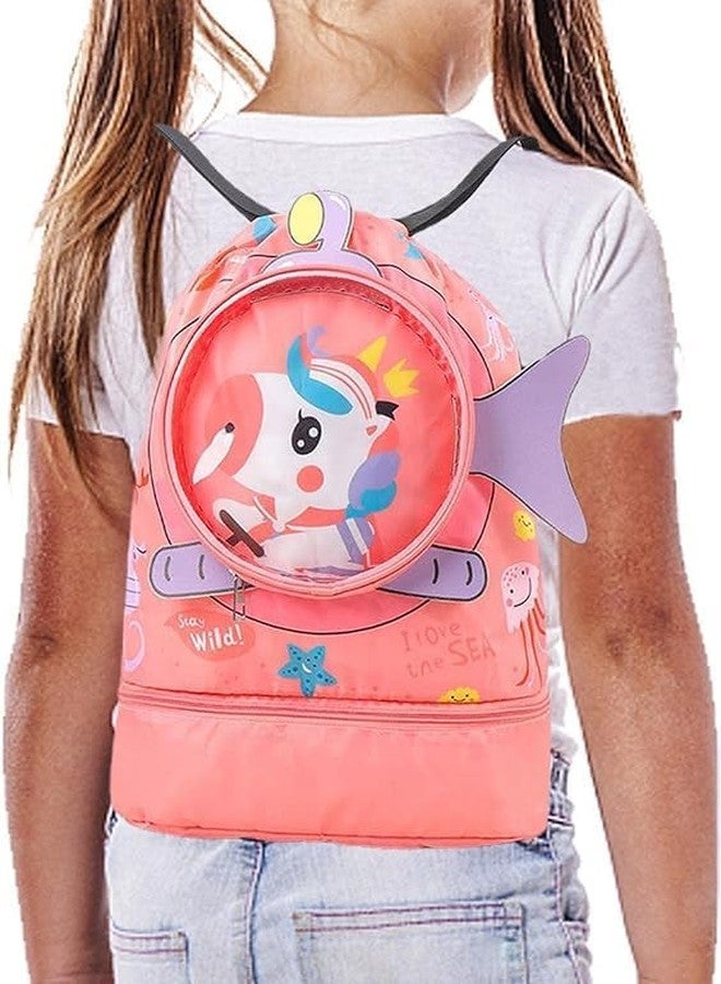 Asera Waterproof Cartoon Kid's Swimming Bag - Portable Beach & Sports Backpack with Dry-Wet Separation (Peach) - Image 3
