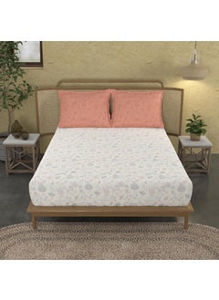 Trident Trident Bedsheet King Size Bed Cotton | Cotton Bedsheets for Double Bed | 1 Bedsheet and 2 Pillowcases | Indian Traditional Craft | King Size Bedsheet Cotton | Sanskriti Collection-Kantha Peach  - Image 2