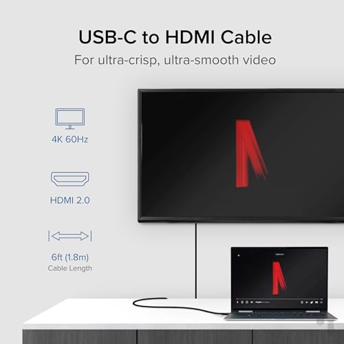 Plugable USB C to HDMI Cable 6ft / 1.8m, HDMI 2.0, USB4 / Thunderbolt Adapter for 4K Monitor, 4K 60Hz (USBC-HDMI-Cable) for iPhone 15, iPad Pro, MacBook Pro, Dell XPS, Surface Laptop - Driverless - Image 2