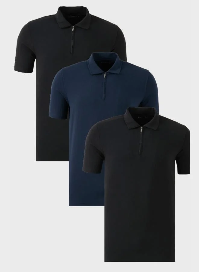 Buratti  Buratti Stretch Cotton Regular Fit Half Zipper 3-Pack Polo Collar T-Shirt Men's Polo Collar T-Shirt 5902972S3 for Men | Best Price UAE