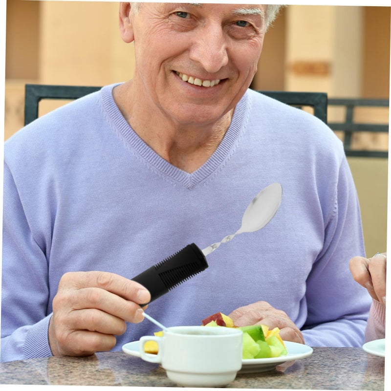 Adaptive Bendable Ergonomic Spoon Set With Non Slip Handle Grip Aid For Elderly Disabled Rehabilitation Eating And Self Feeding Support Stainless Steel Silver - Image 5