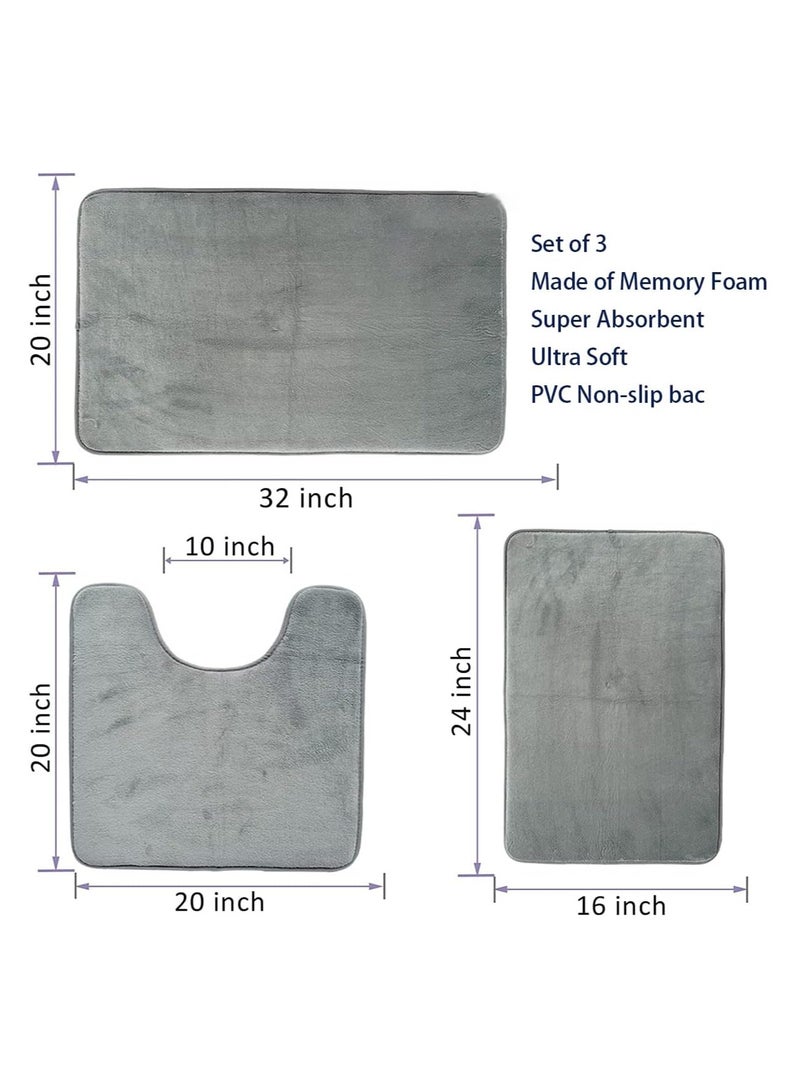 رات سو 3 قطع من مجموعات سجاد الحمام سميكة جدًا من إسفنج الذاكرة بساط حمام غير قابل للانزلاق فائق الامتصاص ناعم سجادات الحمام قابلة للغسل في الغسالة، مجموعات سجادات أرضية الحمام للحوض وحوض الاستحمام والمرحاض - Image 5