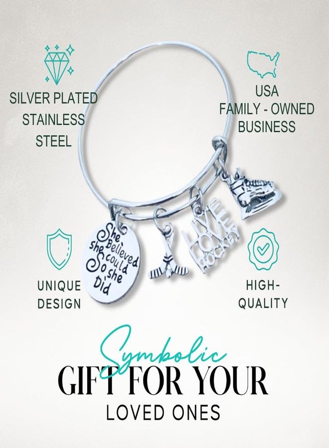 Sportybella - Hockey Bangle Bracelet, 'She Believed She Could So She Did' Ice Hockey Gift, Silver - Image 4