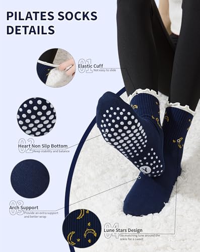 Yawlsow Pilates Grip Socks for Women Yoga Grippy Socks Cute Barre Non Skid Athletic Crew Sticky Sock Workout Hospital - Image 5
