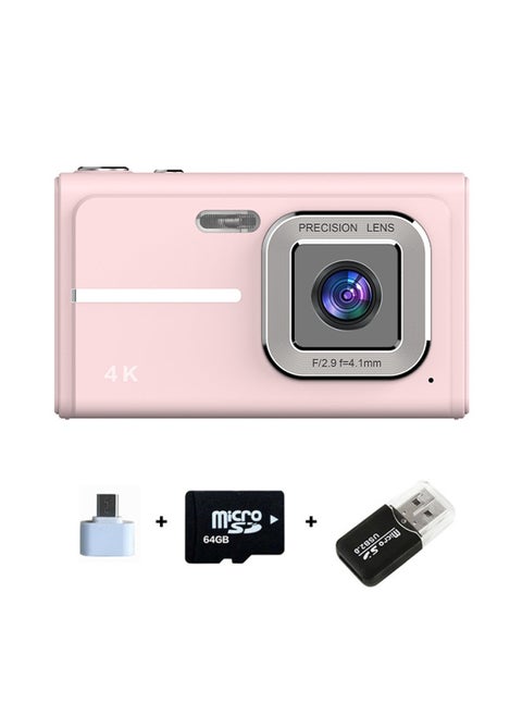 CCD Camera Student Party Cheap Old Card Camera Can Pass Mobile Phone AF Focus High Color Value Gift-Body Color:X1 Pink + 64G Memory Card + USB Card Reader + TYPE-C Adapter