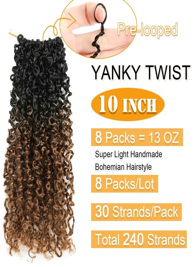 Aksice 10 Inch Yanky Twist Crochet Hair Pre-looped 8 Packs Ombre Brown Spring Twists Hair Senegalese Twist Crochet Hair with Curly Ends Synthetic Crochet Braids (1B/30#) - Image 2