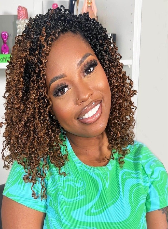 Aksice 10 Inch Yanky Twist Crochet Hair Pre-looped 8 Packs Ombre Brown Spring Twists Hair Senegalese Twist Crochet Hair with Curly Ends Synthetic Crochet Braids (1B/30#) - Image 1