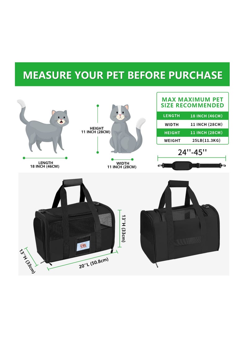 KASTWAVE Pet Protable Travel Carrier Bag, Soft Sided Cat Carriers for Cats Under 25 lbs, Collapsible Breathable Travel Dog Carrier, 20"x13"x13", TSA Airline Approved Cat Carrier for Dog Cat (Black) - Image 5