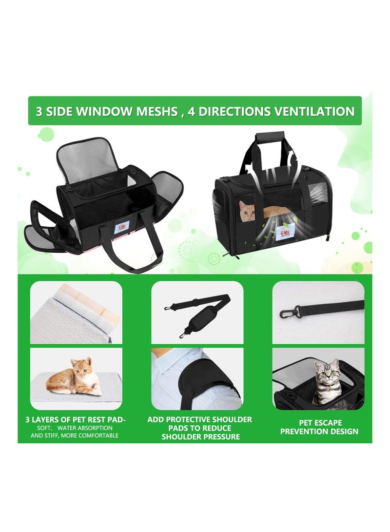 KASTWAVE Pet Protable Travel Carrier Bag, Soft Sided Cat Carriers for Cats Under 25 lbs, Collapsible Breathable Travel Dog Carrier, 20"x13"x13", TSA Airline Approved Cat Carrier for Dog Cat (Black) - Image 3