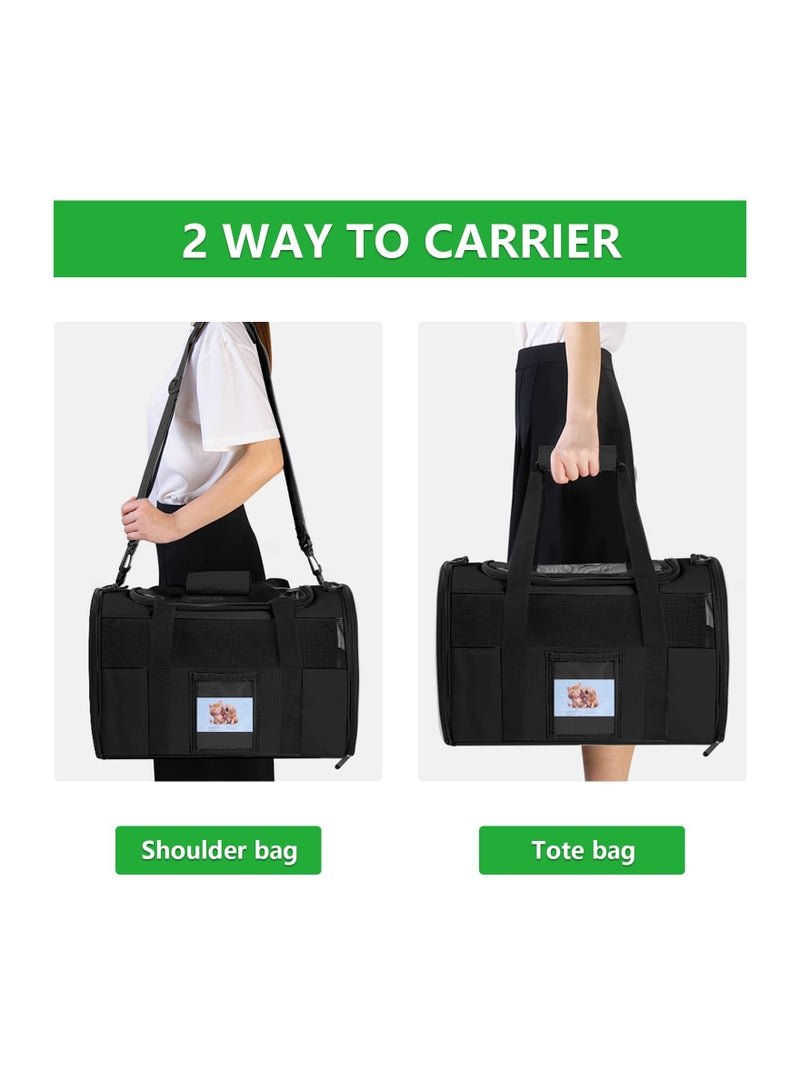 KASTWAVE Pet Protable Travel Carrier Bag, Soft Sided Cat Carriers for Cats Under 25 lbs, Collapsible Breathable Travel Dog Carrier, 20"x13"x13", TSA Airline Approved Cat Carrier for Dog Cat (Black) - Image 4