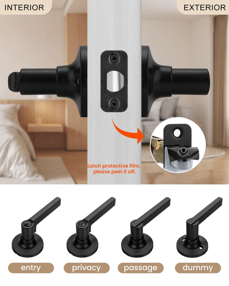Haidms Black Door Handles Interior, Privacy Matte Black Interior Door Handles for Bedroom Bathroom, Door Levers Right&Left Handing, 6 Pack - Image 4