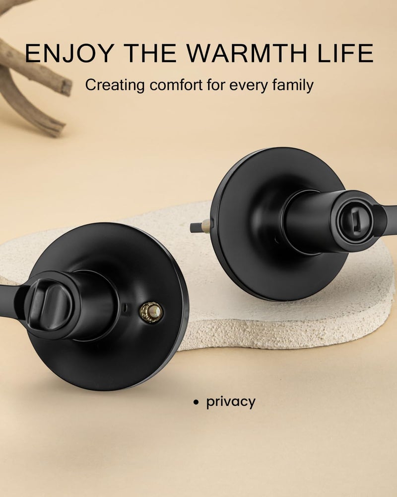 Haidms Black Door Handles Interior, Privacy Matte Black Interior Door Handles for Bedroom Bathroom, Door Levers Right&Left Handing, 6 Pack - Image 3