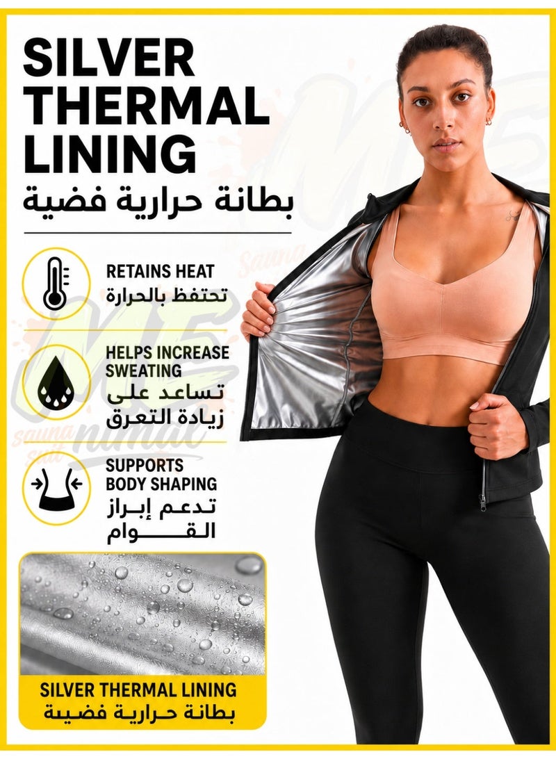 مينيمال بدلة ساونا نسائية بأكمام طويلة وبنطلون برقبة عالية، بدلة تدريب لزيادة التعرق وتشكيل الجسم للاستخدام اليومي واللياقة البدنية والرياضة - Image 2