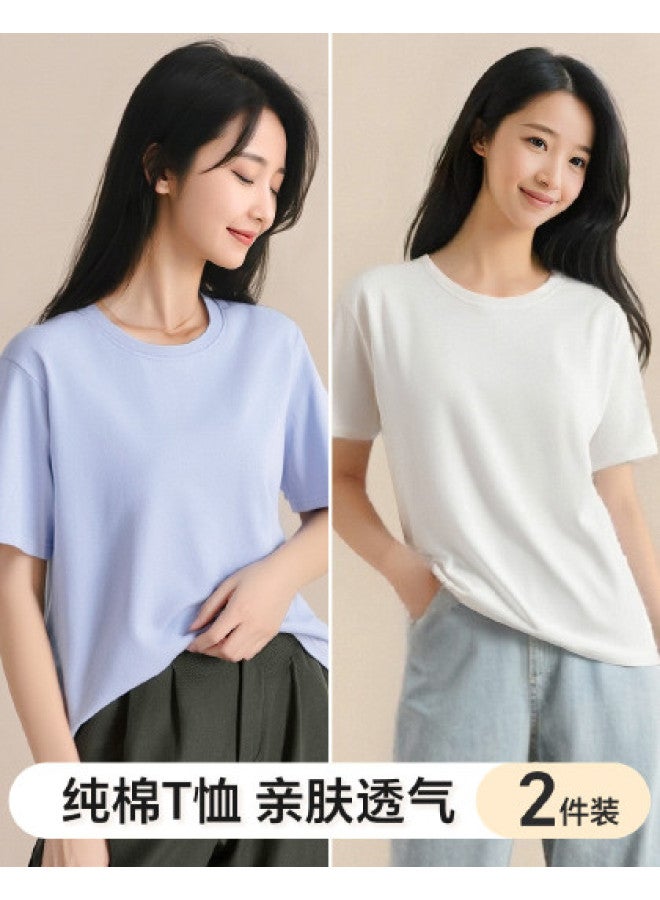 Your Sun 2-Pack [100% Cotton] Women'S Basic Shirts, Autumn And Spring High-End Solid Color Pure Cotton T-Shirts For Women - Image 1