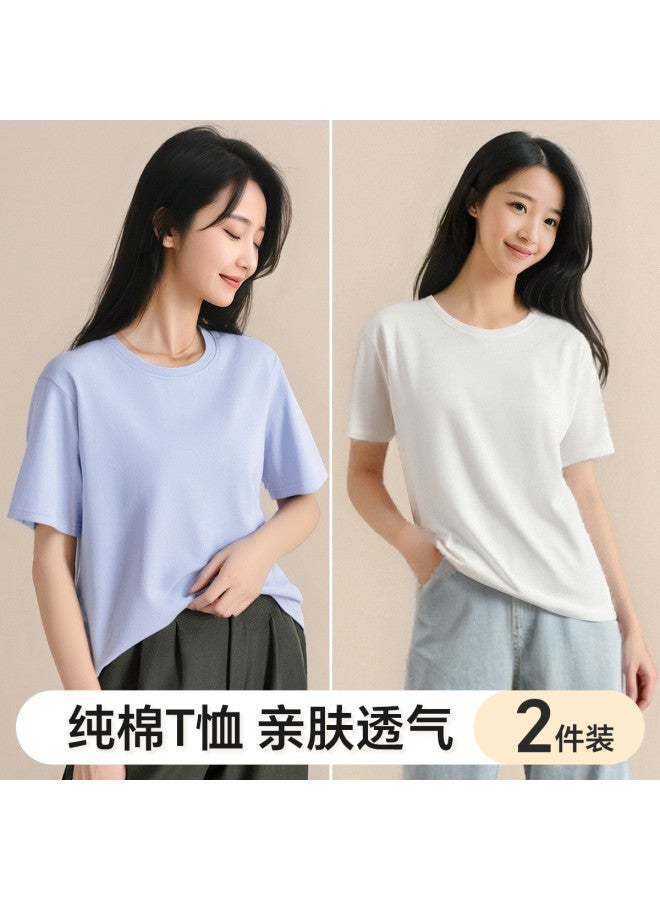 Your Sun 2-Pack [100% Cotton] Women'S Basic Shirts, Autumn And Spring High-End Solid Color Pure Cotton T-Shirts For Women - Image 2