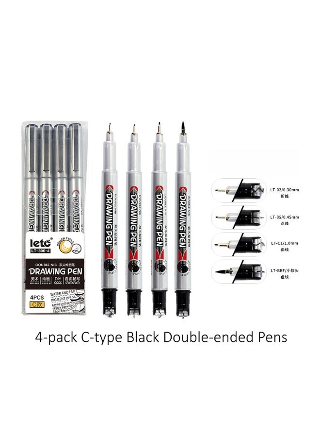 Leto C-Type Black Dual-Tip Pens (4-Pack) Curve, Fold, Dot, Dashed Line, Stroke, and Liner Pens - Image 1