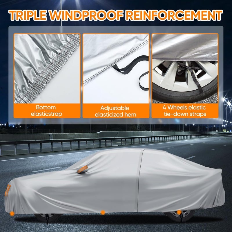 NEVERLAND Sedan Car Cover Waterproof Heavy Duty All Weather Protection Snow Anti-UV Windproof Outdoor Full Car Cover Fit for Automobiles BMW/Mercedes-Benz/Honda (172-183 inch) - Image 5