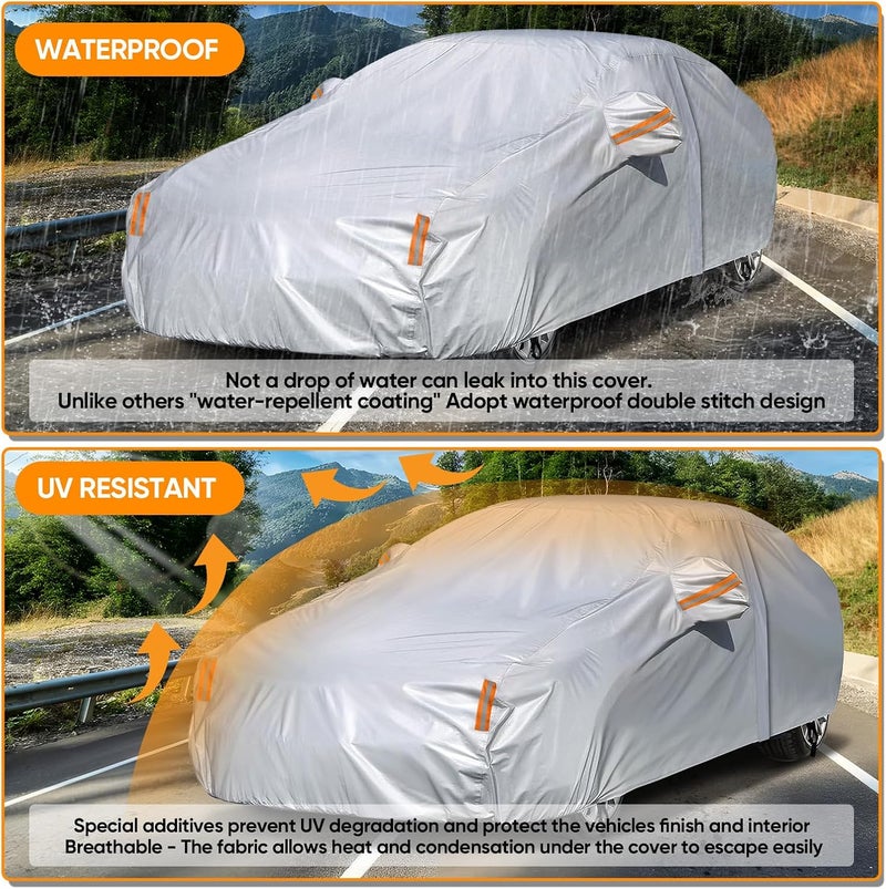 NEVERLAND Sedan Car Cover Waterproof Heavy Duty All Weather Protection Snow Anti-UV Windproof Outdoor Full Car Cover Fit for Automobiles BMW/Mercedes-Benz/Honda (172-183 inch) - Image 3