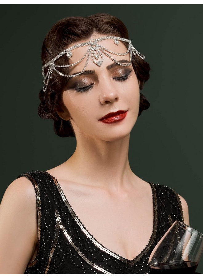 SWEETV Roaring 20S Crystal Rhinestone Head Chain Jewelry Silver Headpiece Hair Accessories For Women  - Image 3